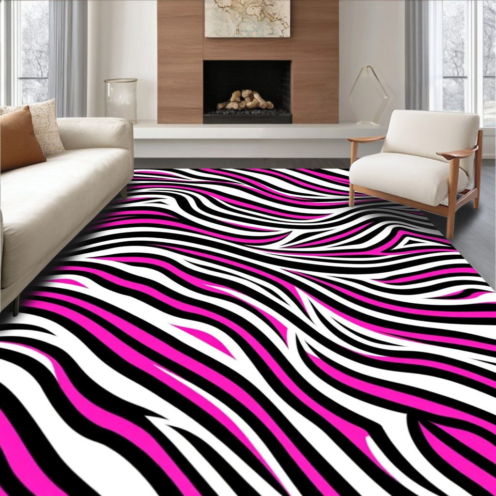 Bold Pink Black White Zebra Stripes Rug