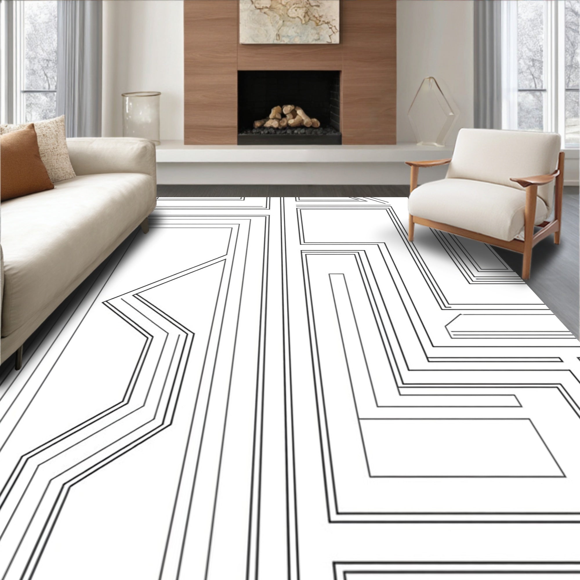 Minimalist Line Art Geometric Pattern Rug