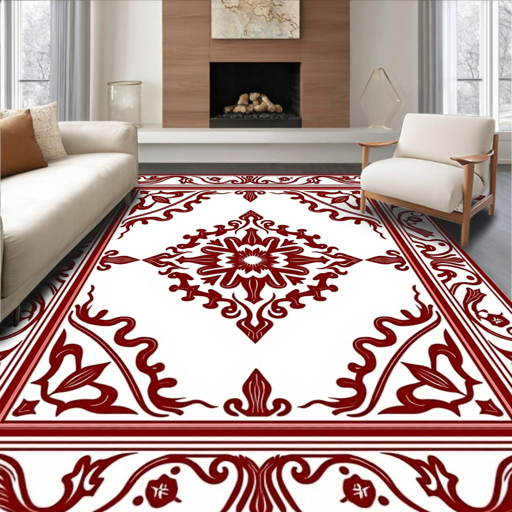 Ornate Red Floral Medallion Pattern Rug