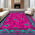 Pink Vibrant Butterfly Floral Swirl Pattern Rug