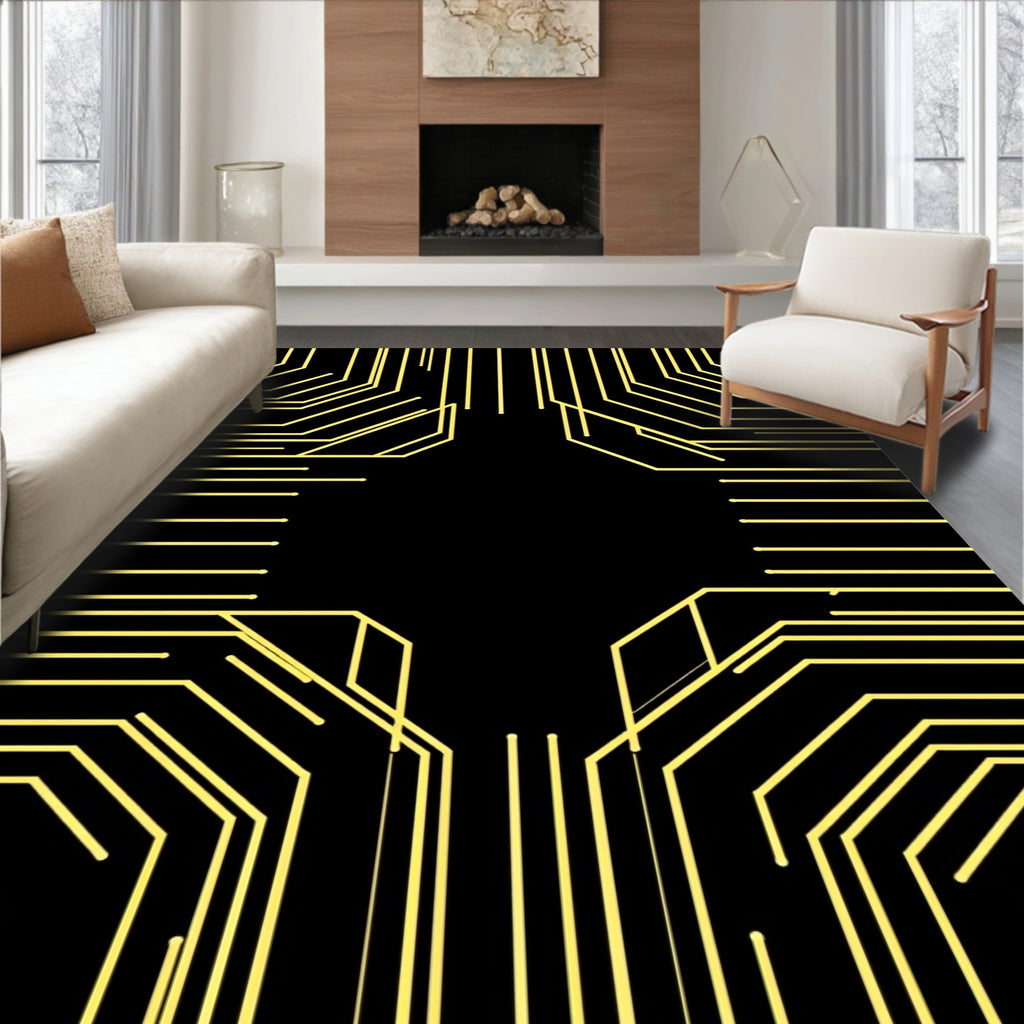 Abstract Yellow Circuit Pattern Rug