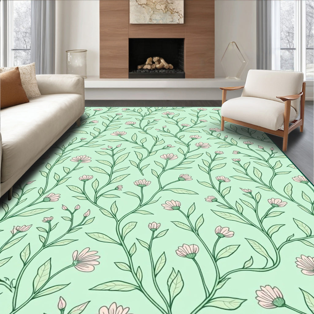 Delicate Pink Flora Vines Rug