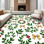 Green Holly Berry Gold Bows Rug