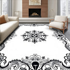 Ornate Black Floral Scrollwork Design Rug
