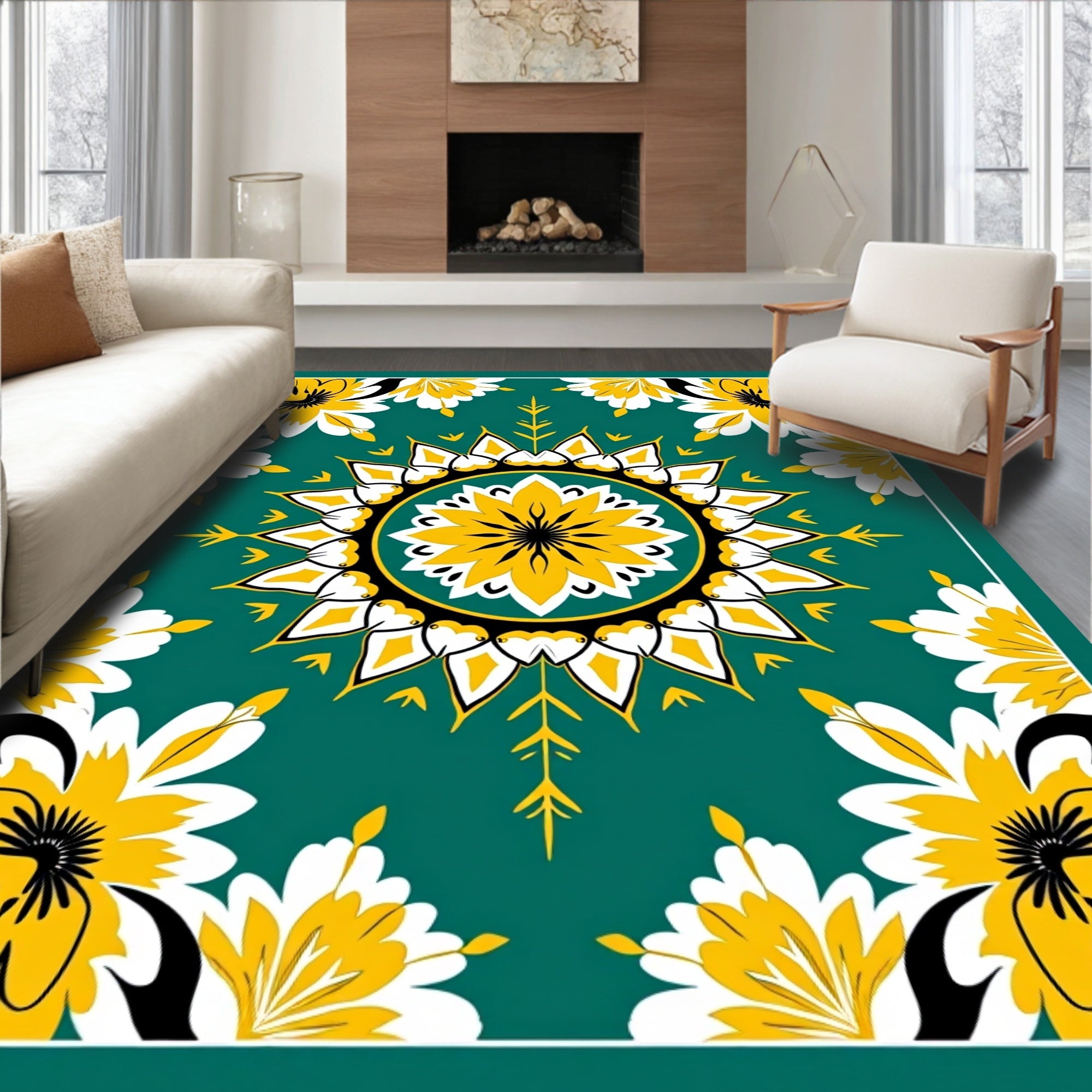 Bold Floral Sunburst Teal Rug