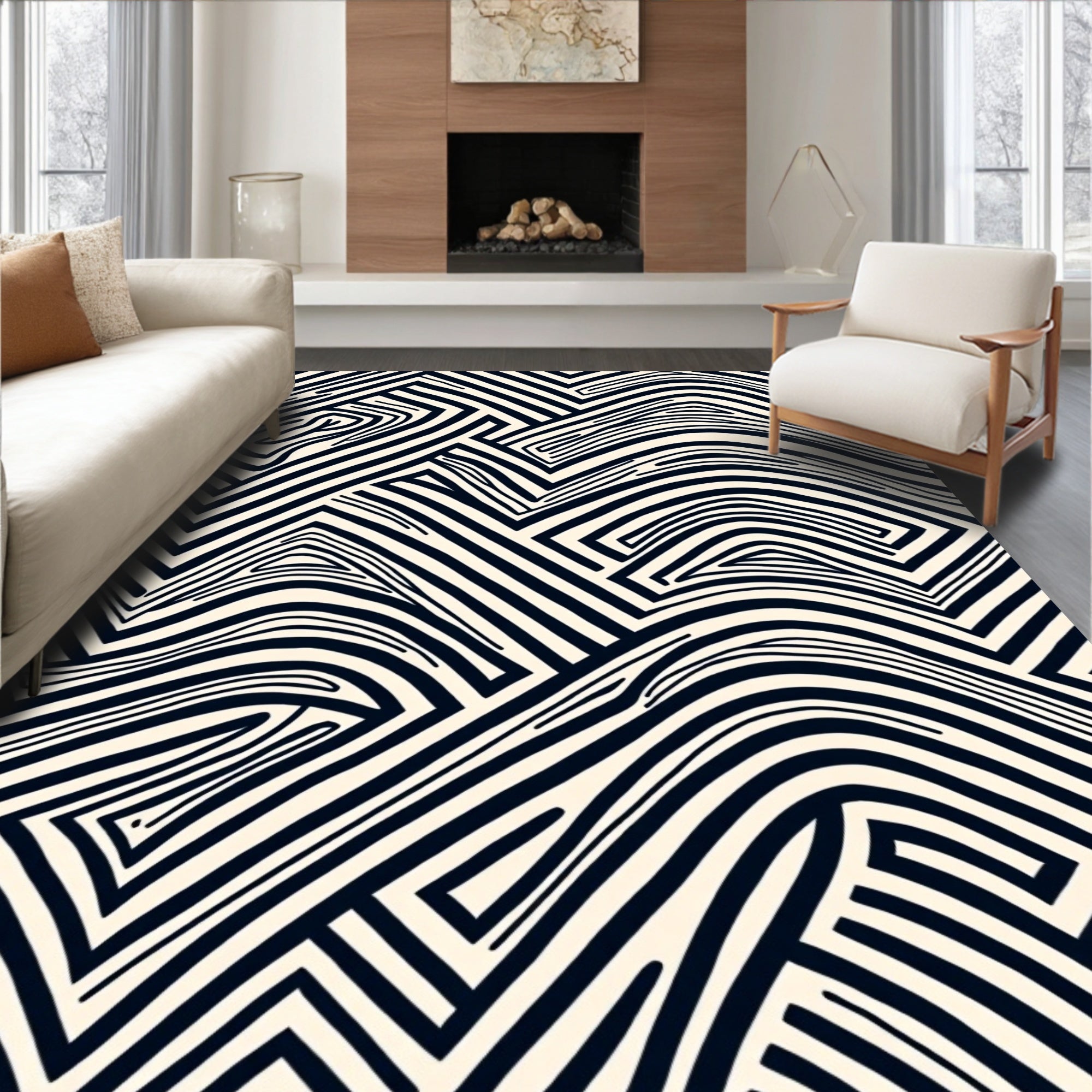 Monochrome Abstract Line Pattern Rug