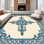 Classic Blue Floral Medallion Cream Rug