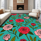 Artistic Red Pink Rose Floral Pattern Rug