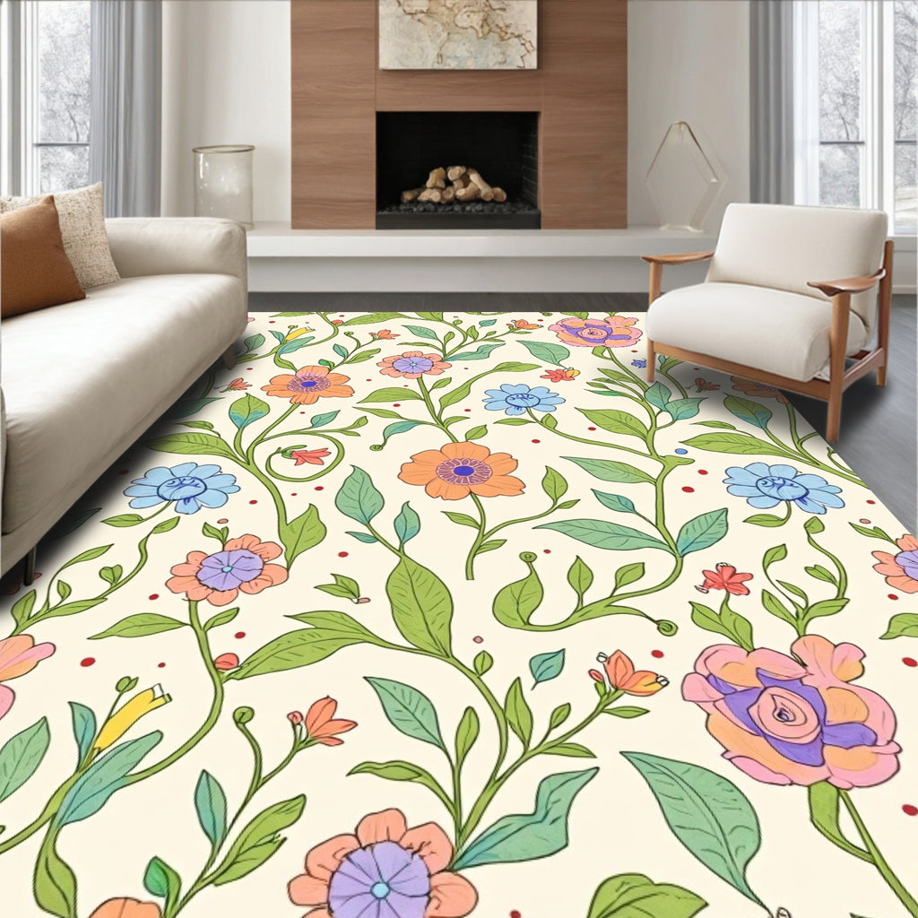 Whimsical Floral Vine Pattern Rug