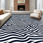 Contour Black White Striped Design Rug