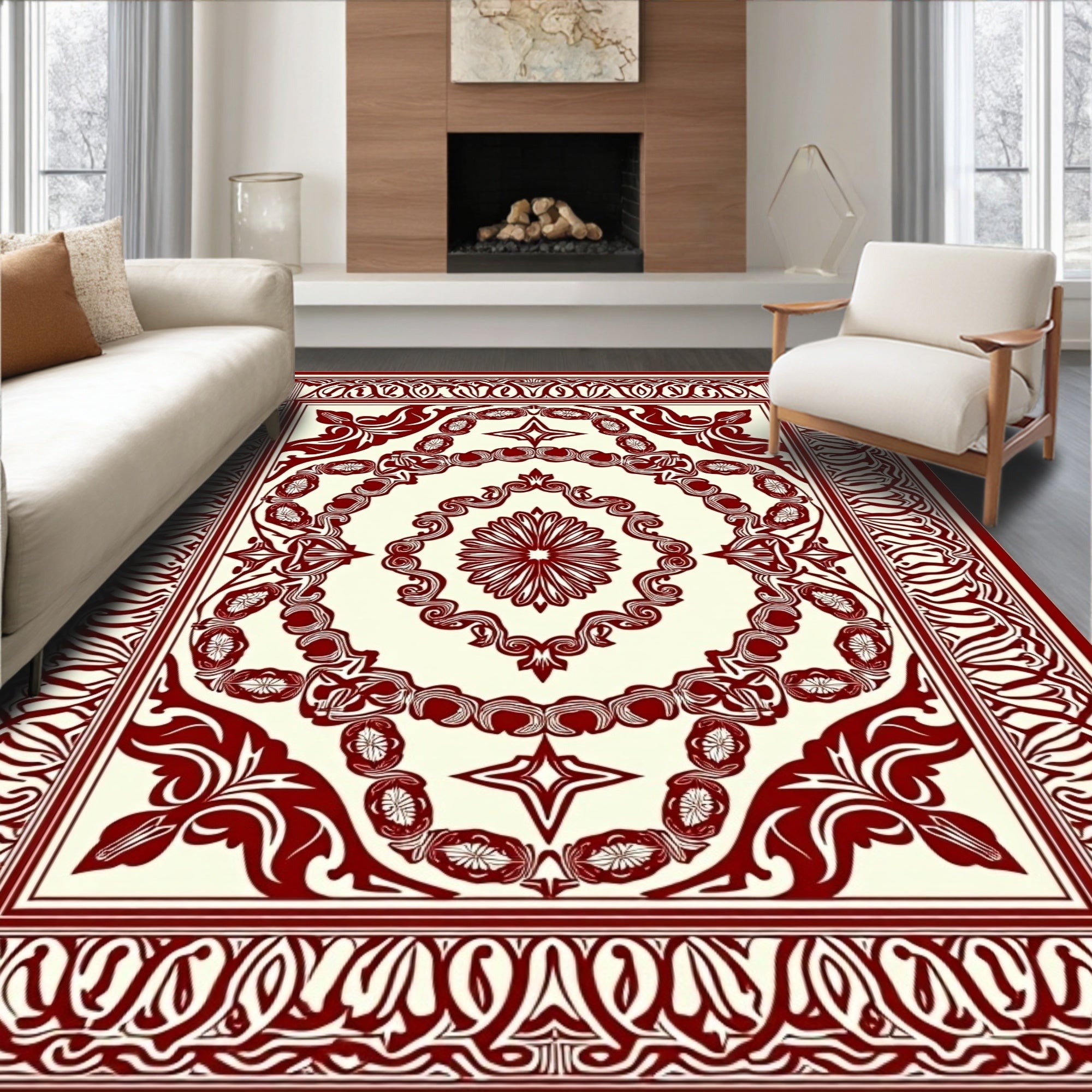 Ornate Scrollwork Floral Motif Rug