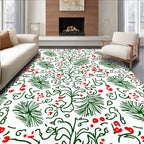 Green Red Botanical Line Art Rug