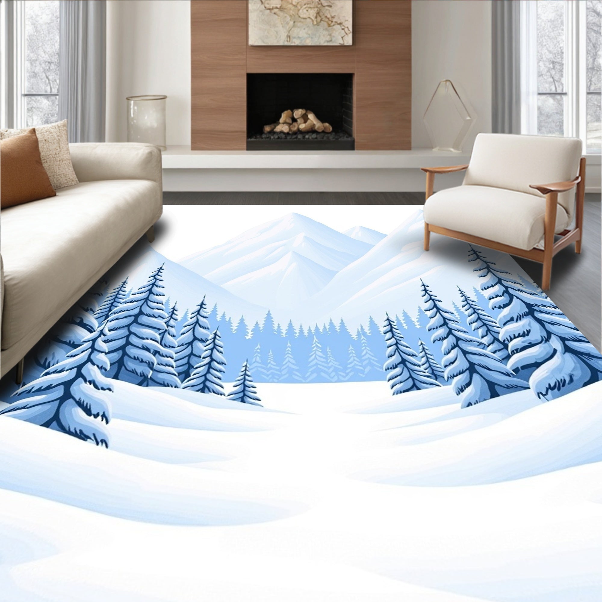 Crisp Winter Forest Scenic Rug