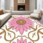 Ornate Floral Pattern Pink Golden Rug