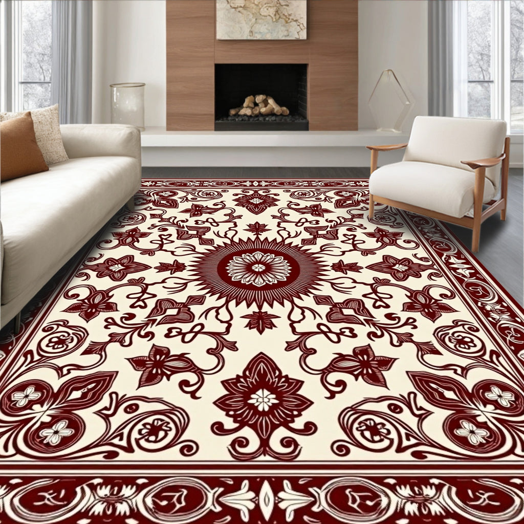 Intricate Floral Bordered Medallion Design Rug