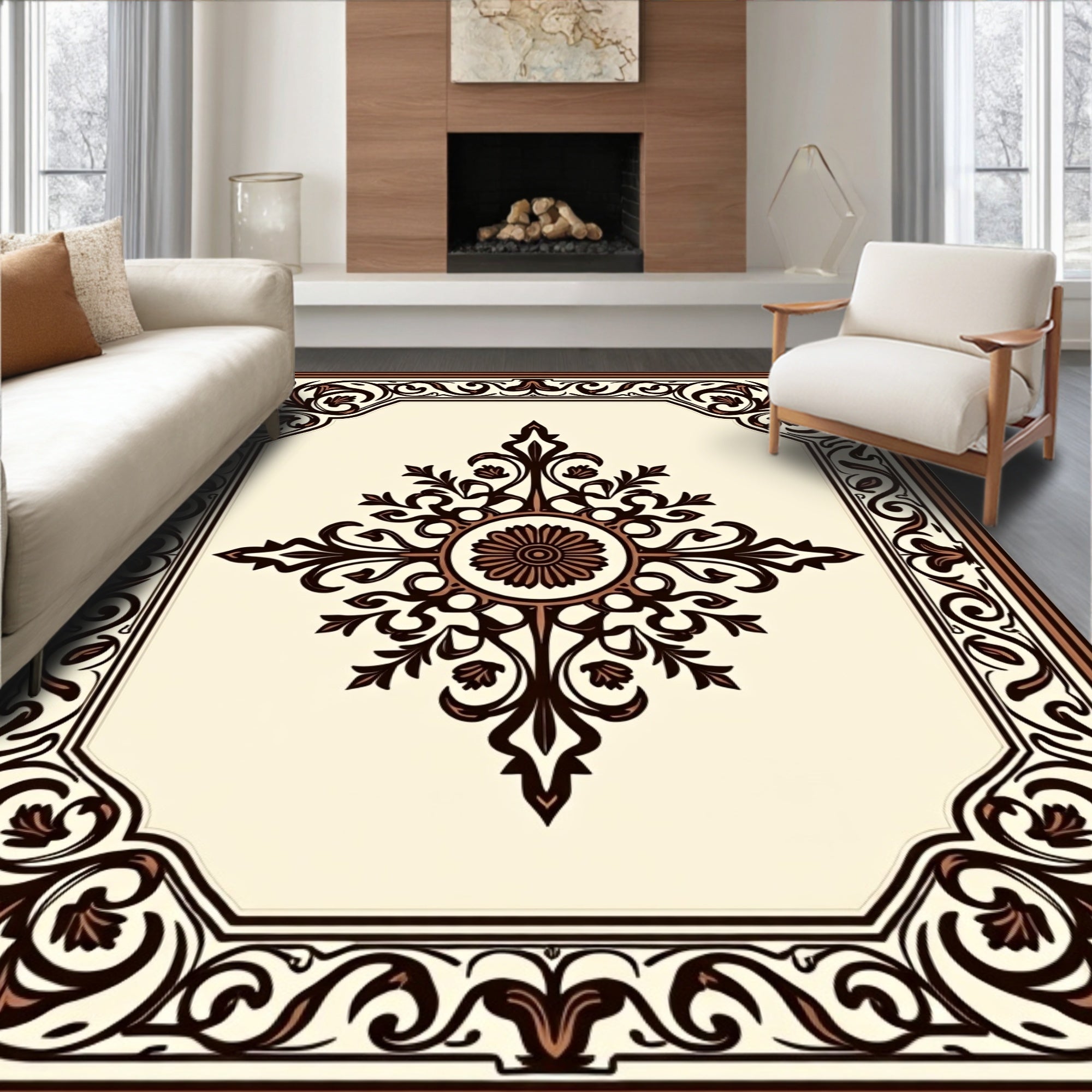 Classic Floral Medallion Border Design Rug