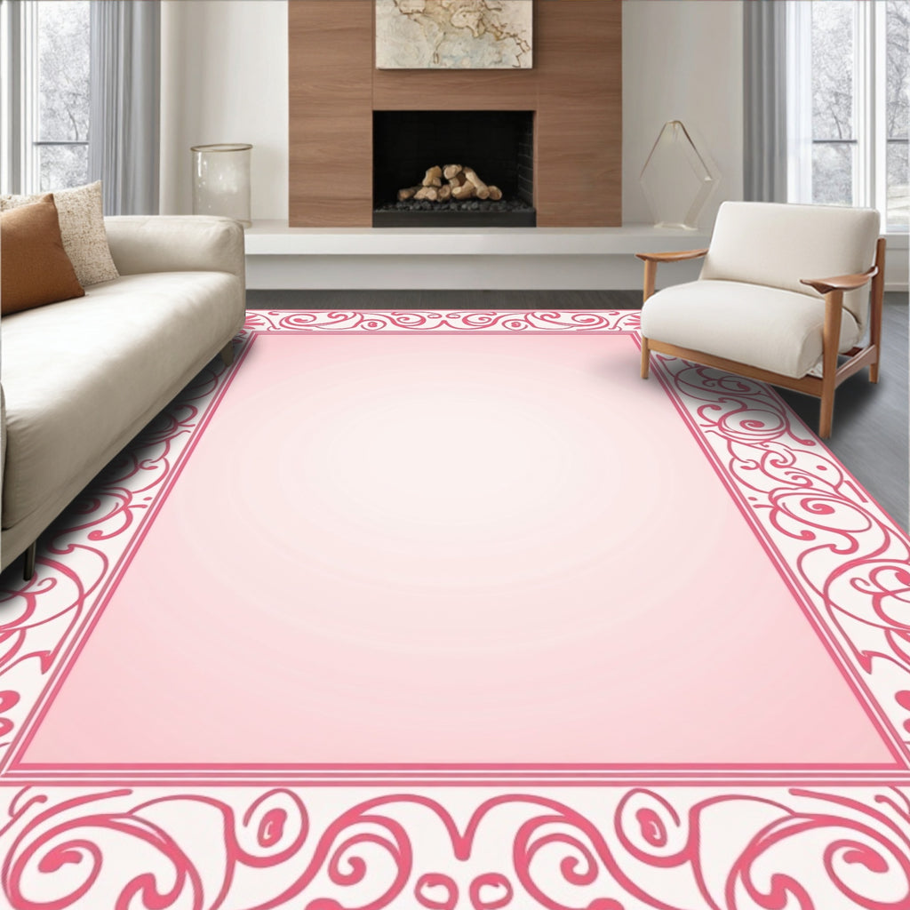 Art Nouveau Floral Swirl Border Design Rug