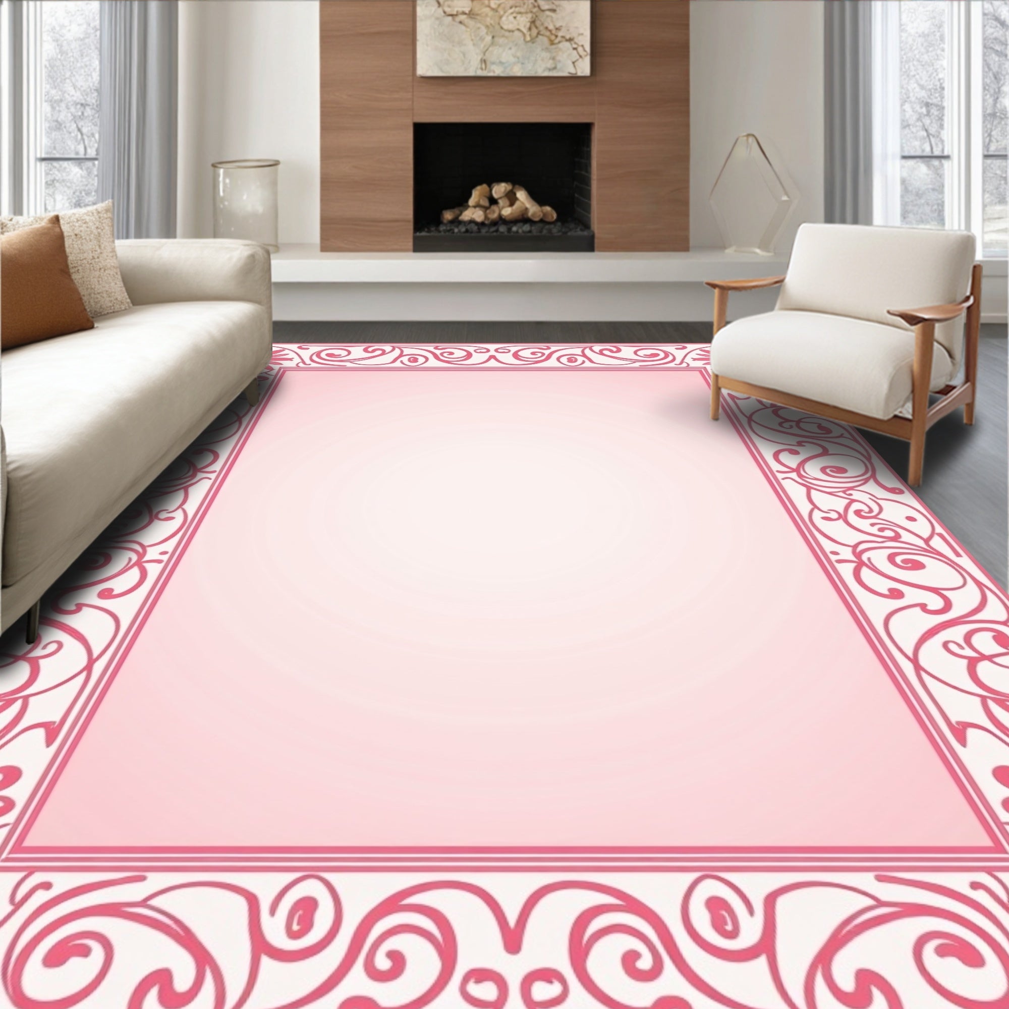 Art Nouveau Floral Swirl Border Design Rug