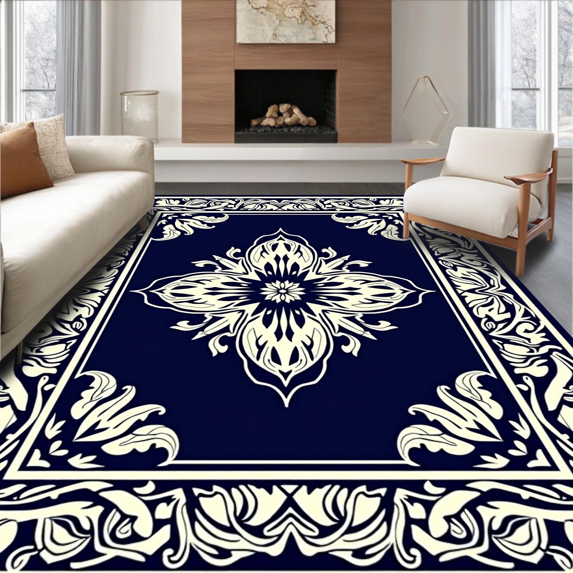 Ornate Floral Symmetry Design Rug