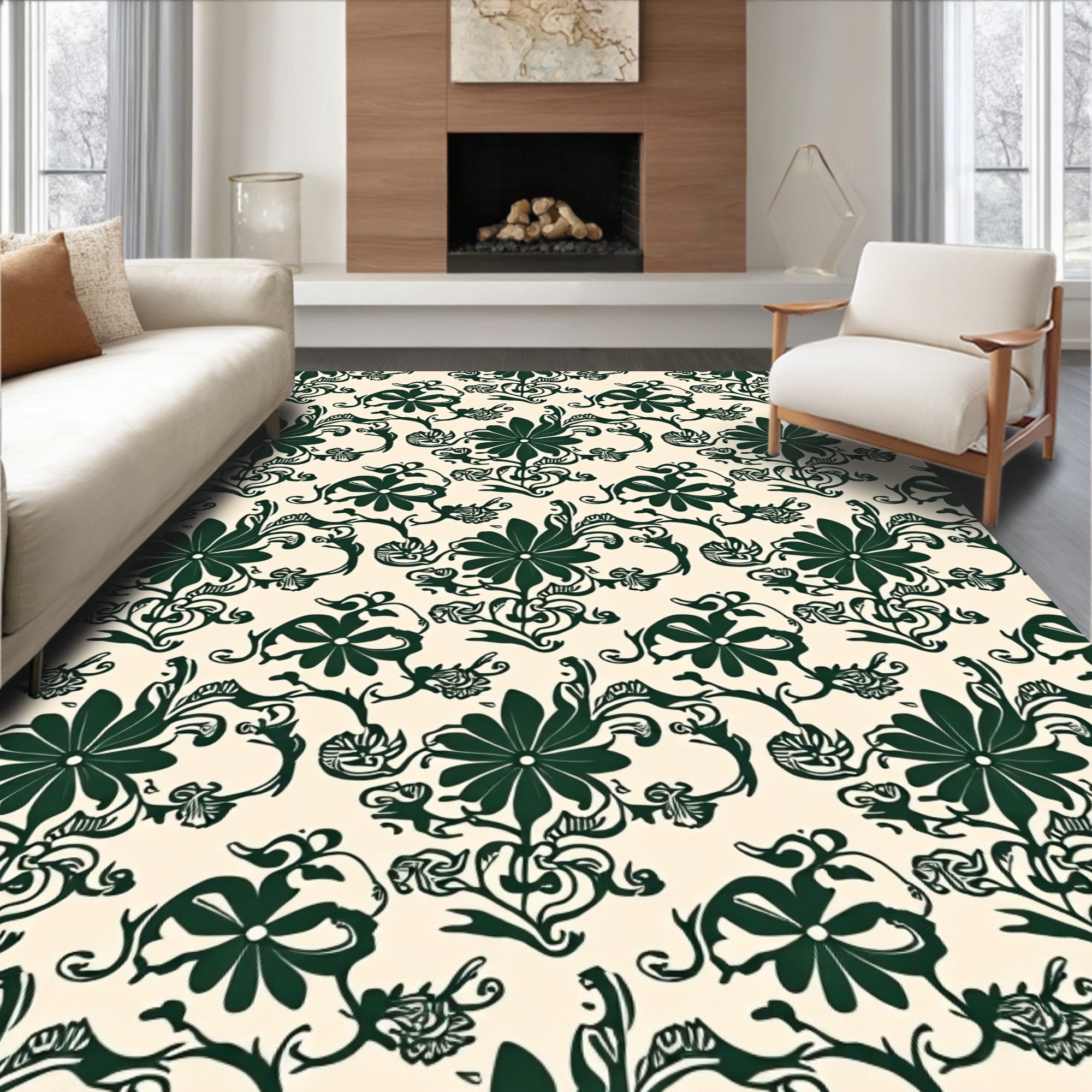 Ornate Floral Vine Pattern Rug