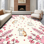 Whimsical Pink Floral Cat Pattern Rug