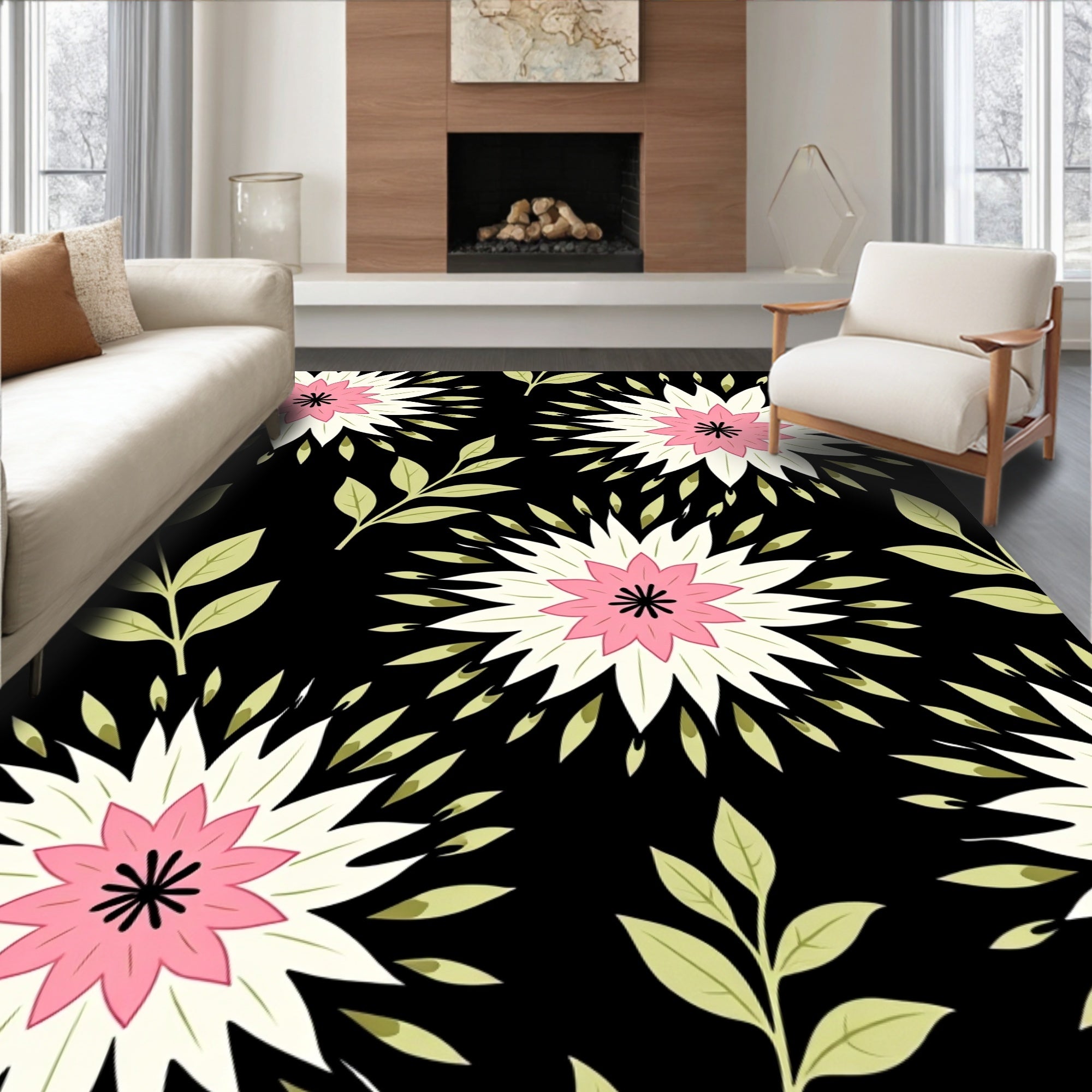 Bold floral pattern with pink centers Rug