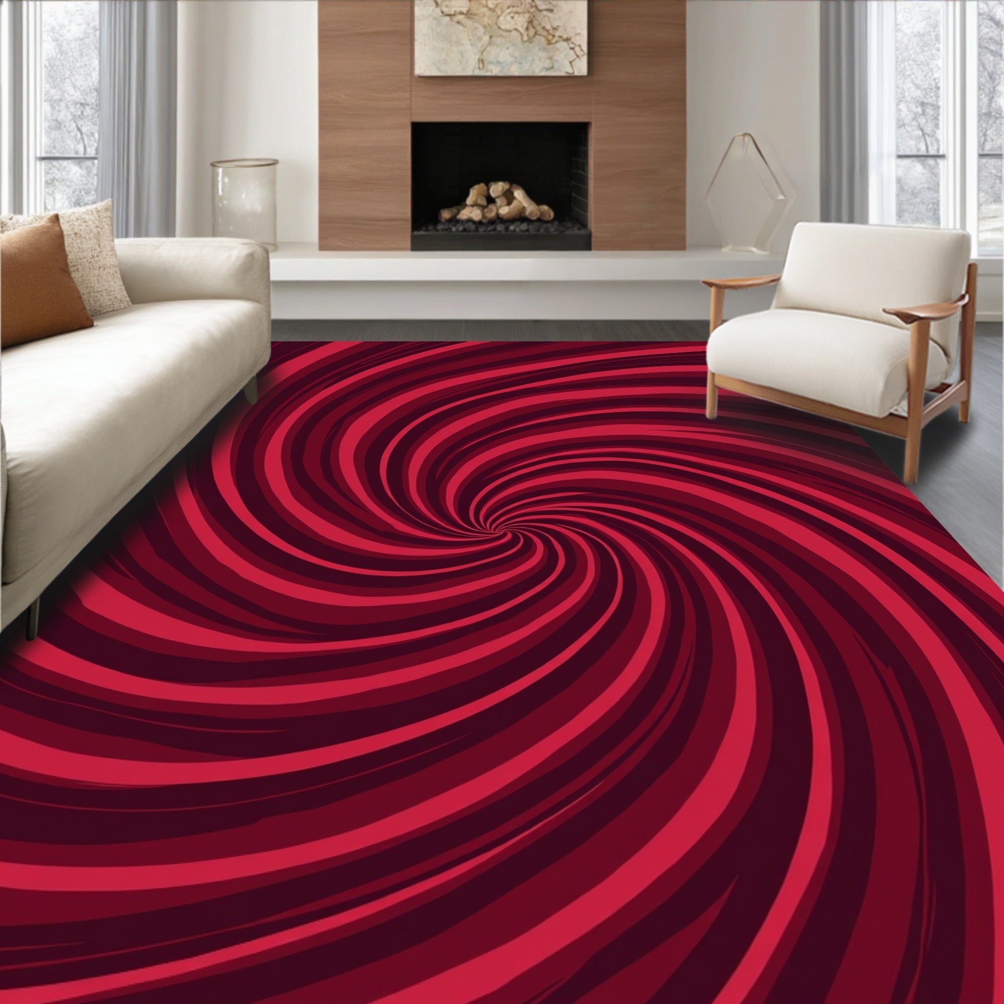 Crimson Swirl Pattern Rug