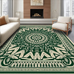 Deep Green Intricate Mandala And Floral Rug