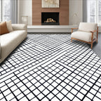 Black White Gridded Overlap Rug
