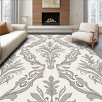 Elegant Gray Floral Damask Pattern Rug