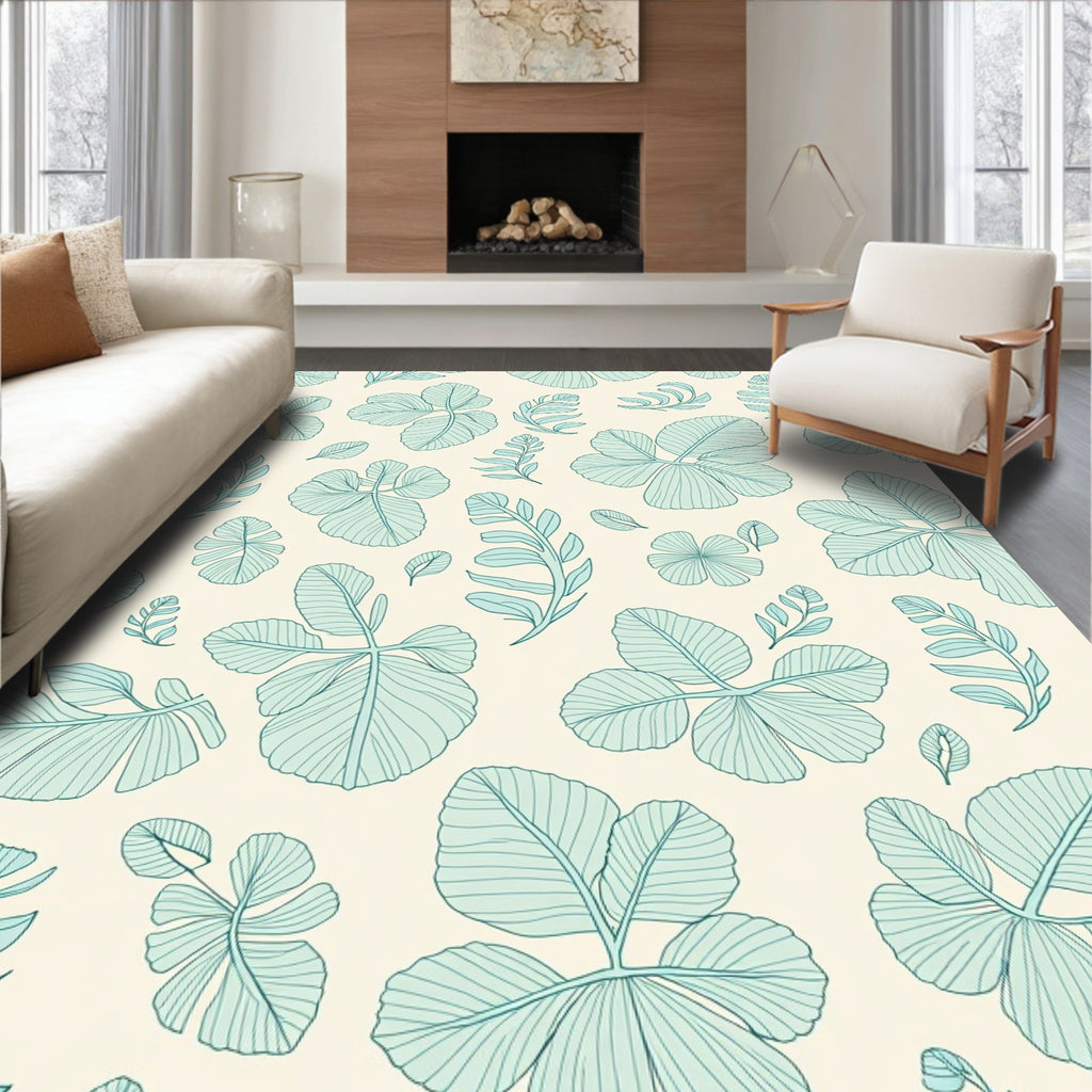 Mint Green Leafy Pattern Rug
