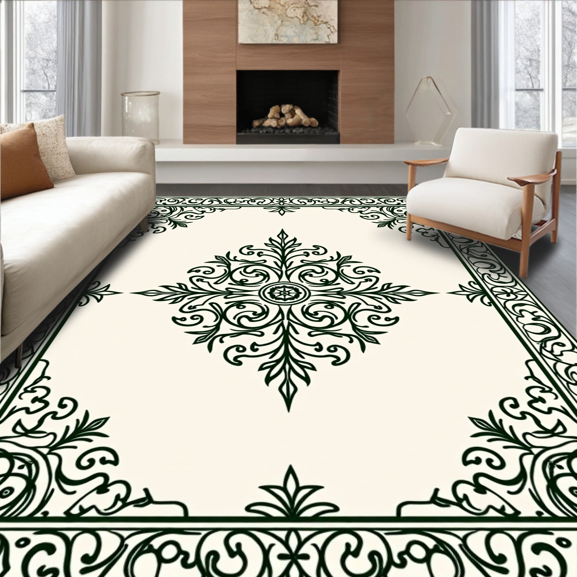Intricate Floral Scrollwork Design Rug