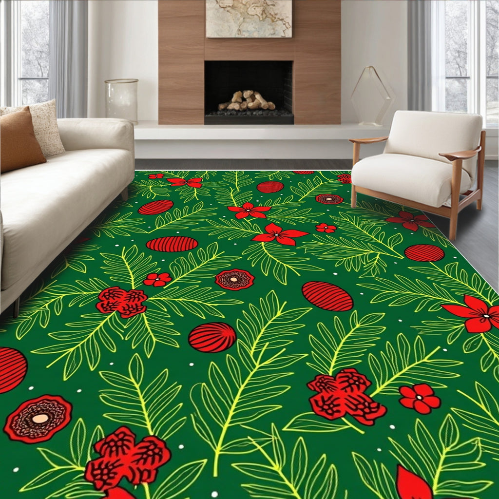Crimson Floral Fern Egg Medley Rug