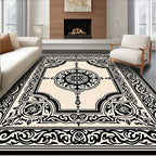 Classic Black Ivory Floral Mandala Design Rug