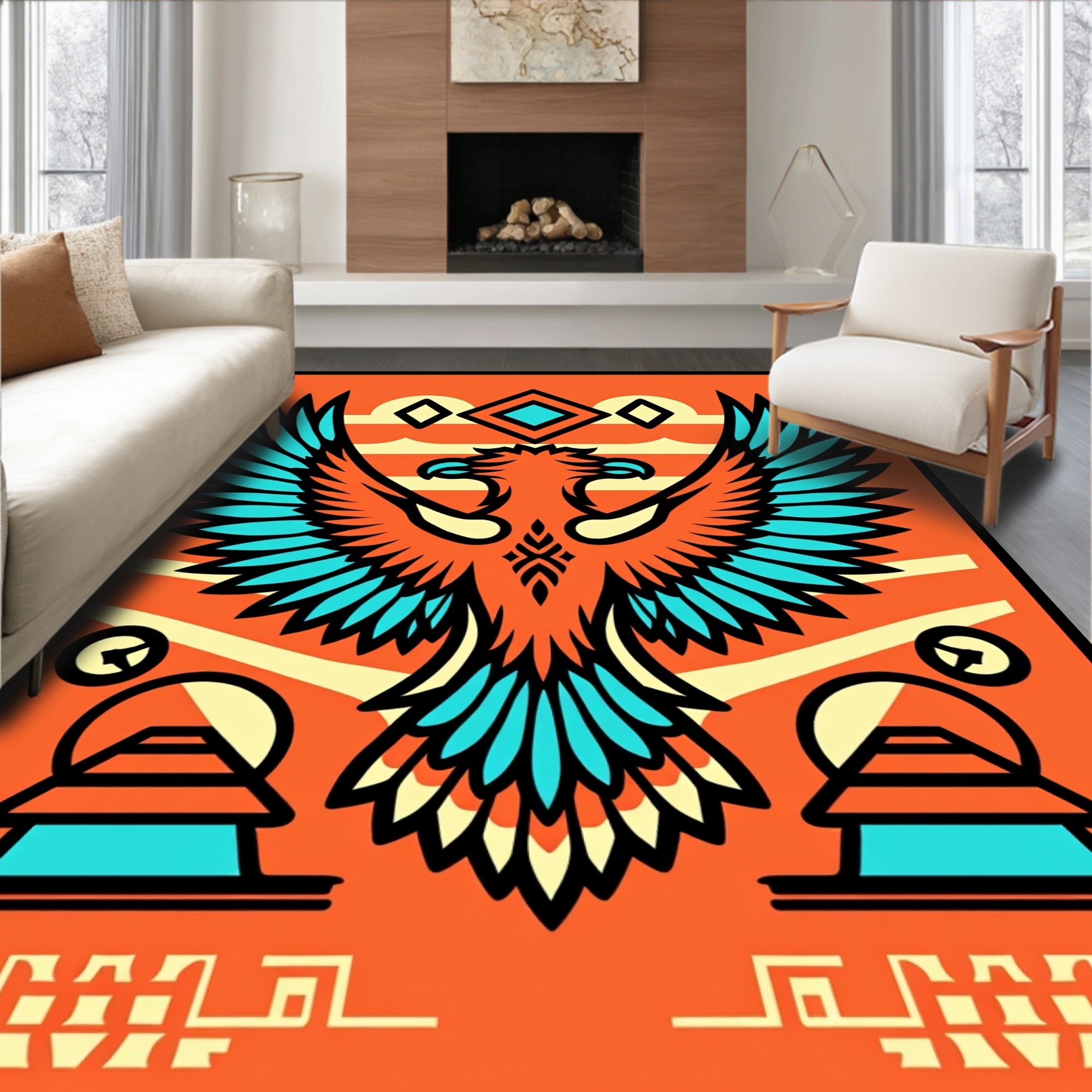 Bold Eagle Geometric Pattern Design Rug