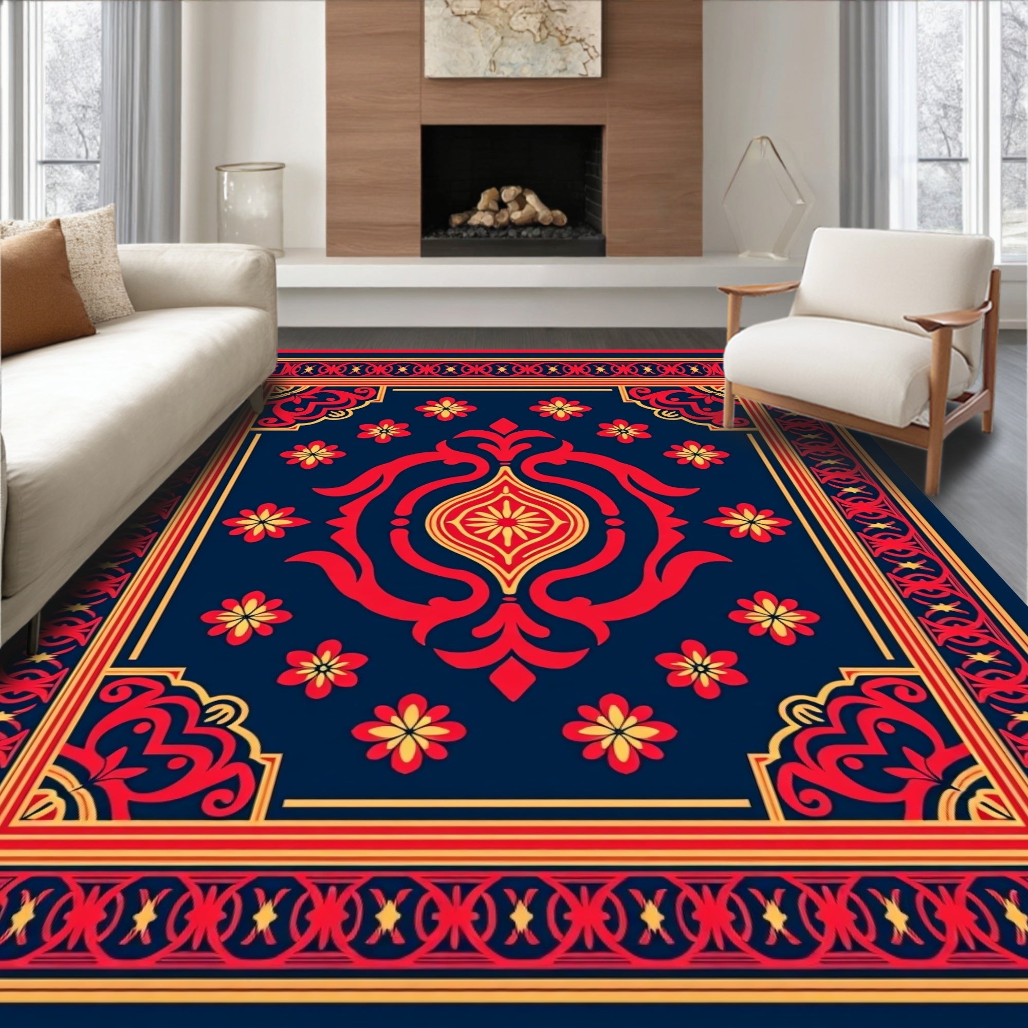 Bold Floral And Geometric Pattern Rug