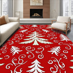 Festive Red Pine Tree Swirls Rug