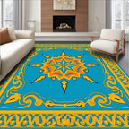 Azure and Gold Intricate Floral Mandala Rug