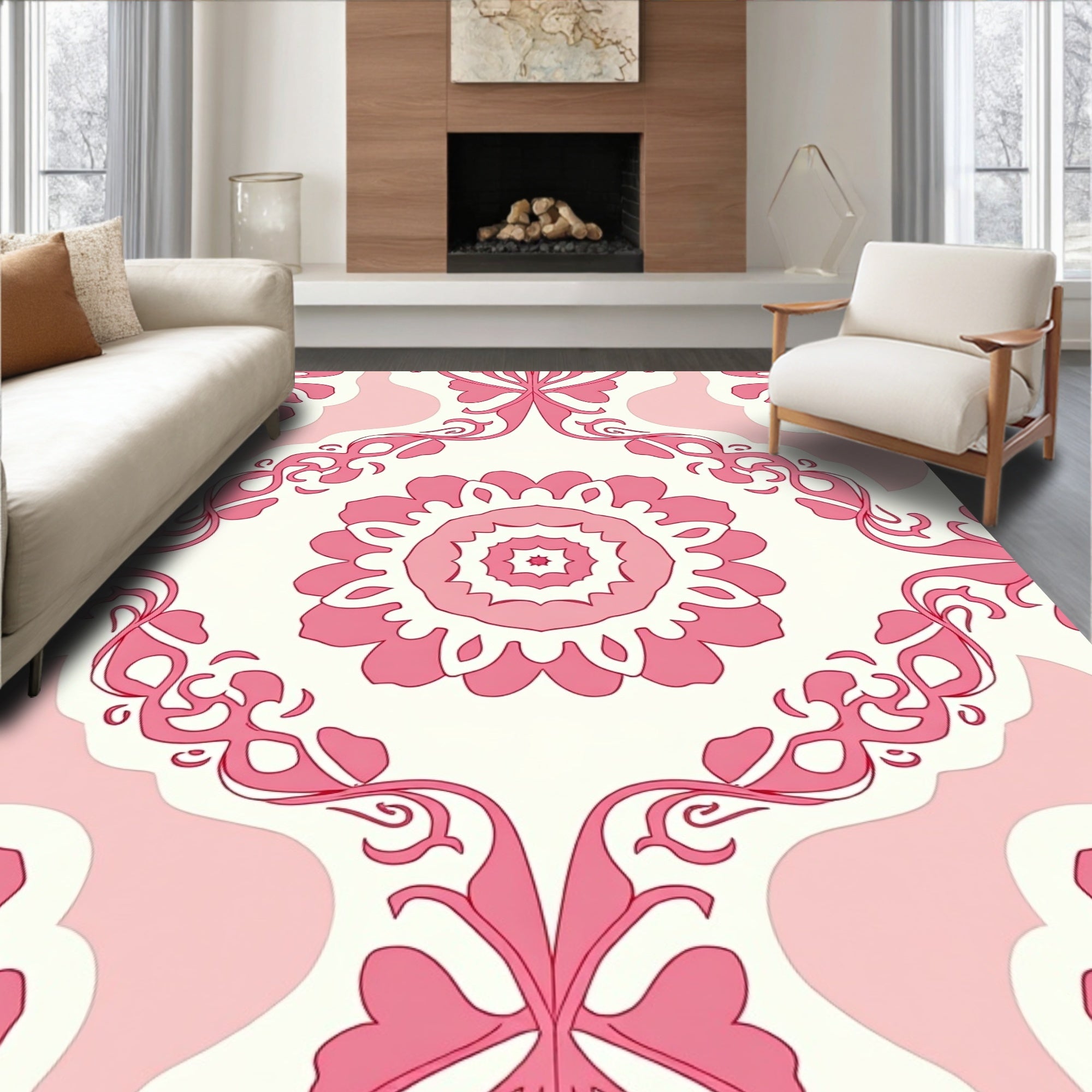 Pink Floral Medallion Pattern Rug