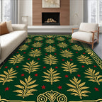 Emerald Green Golden Leaf Red Star Rug