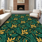 Lush Emerald Gold Floral Pattern Rug
