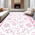 Pink Floral Vine Outline Design Rug