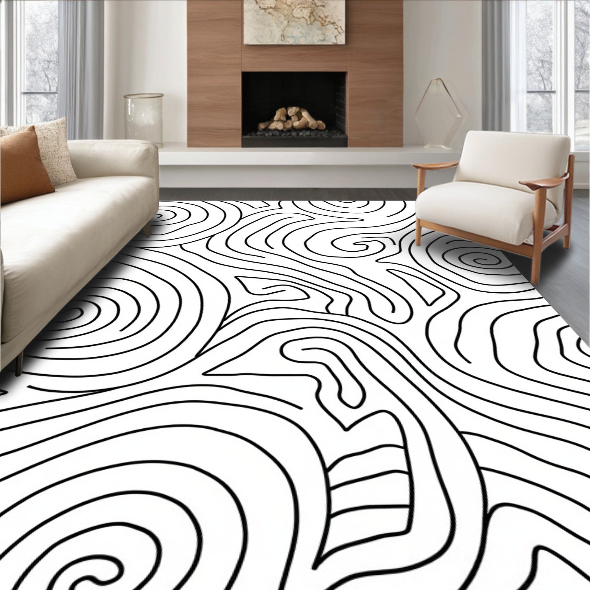 Abstract Swirl Contour Pattern Rug