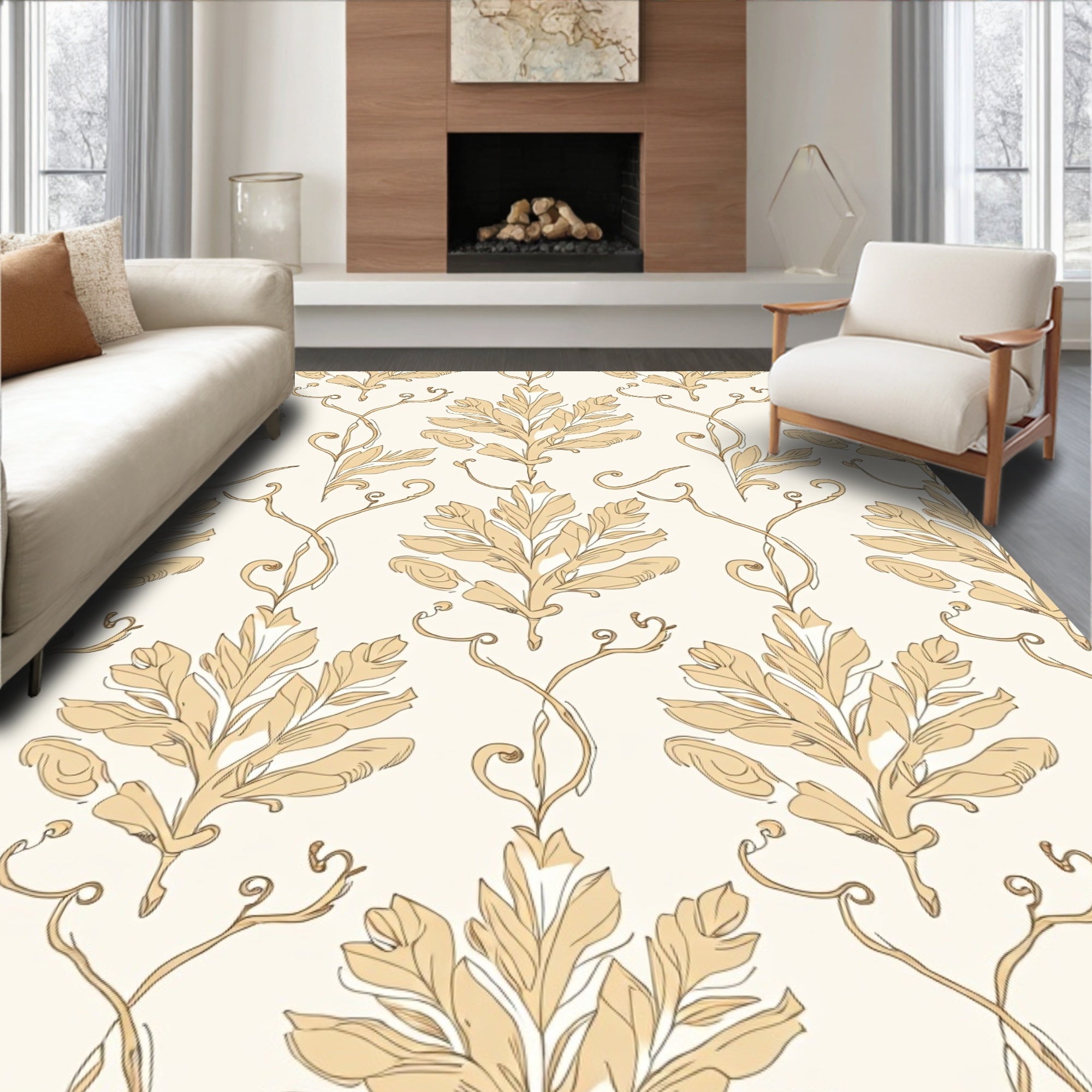 Beige Floral Vine Traditional Pattern Rug