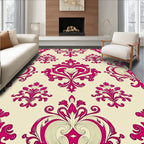 Ornate Magenta Damask Patterned Rug