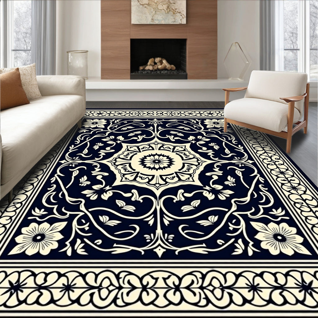 Elegant Floral Scrollwork Border Design Rug