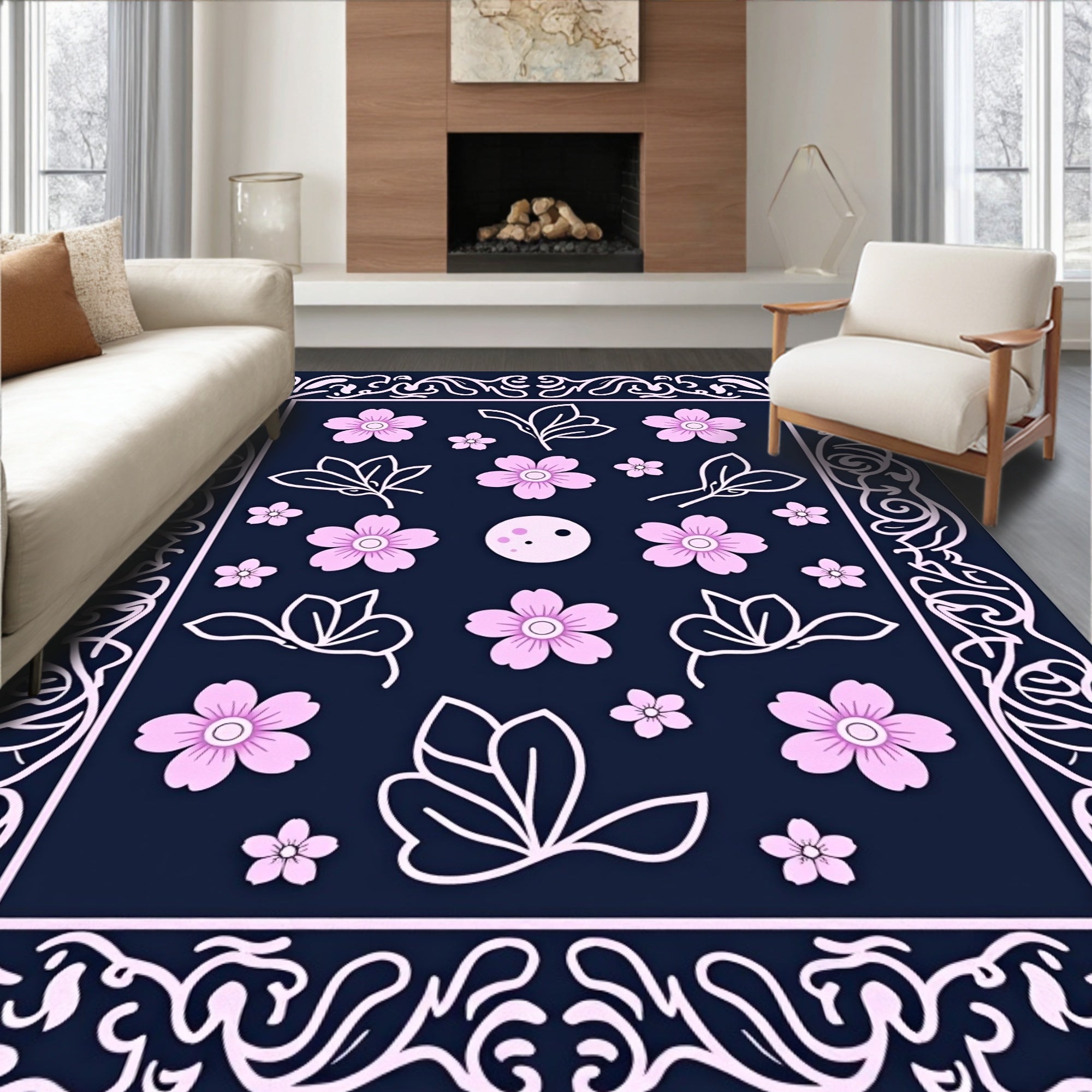 Pink Blossom Moon Pattern Rug