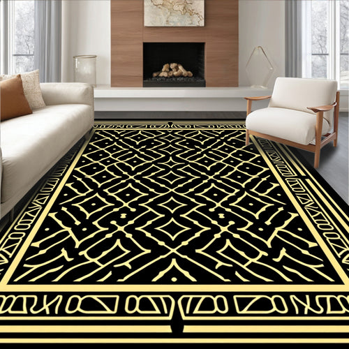 Abstract Geometric Gold Pattern Rug