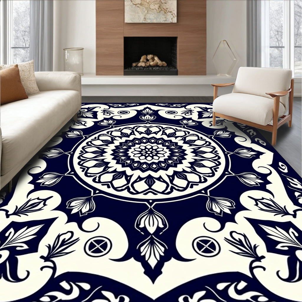 Radial Floral Scrollwork Patterned Rug
