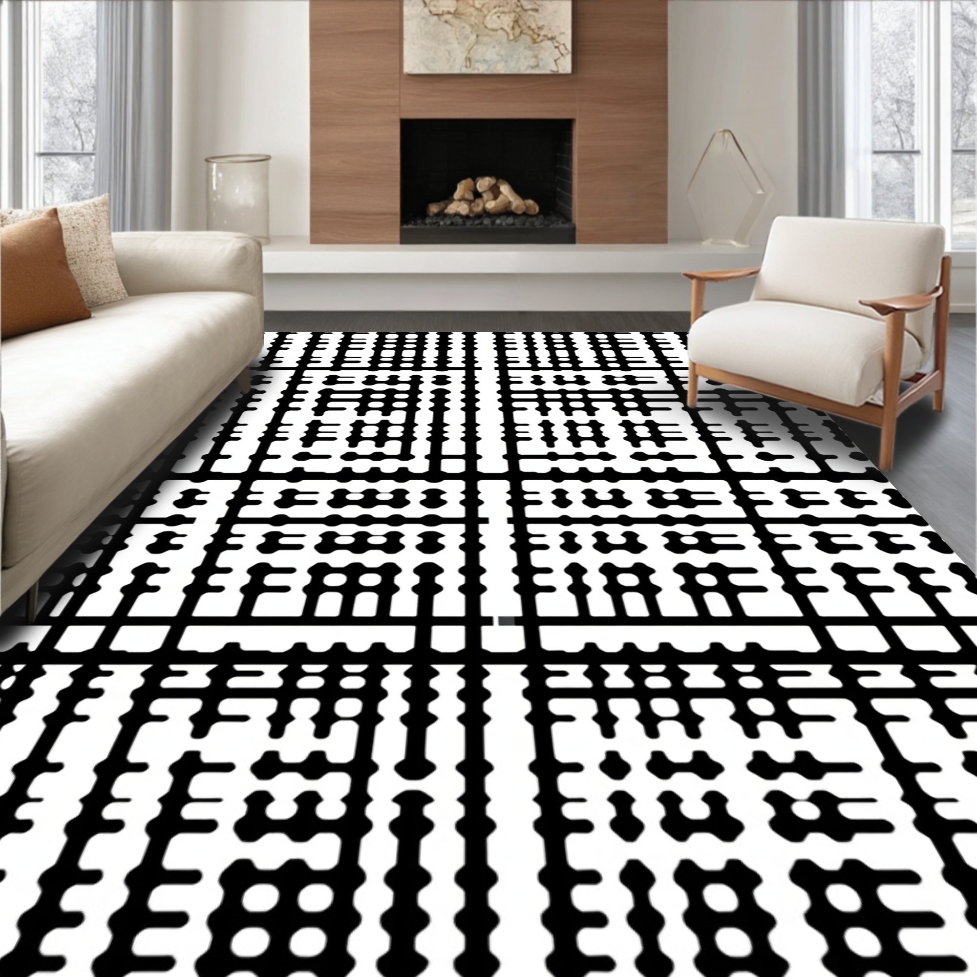 Bold Black and White Geometric Design Rug